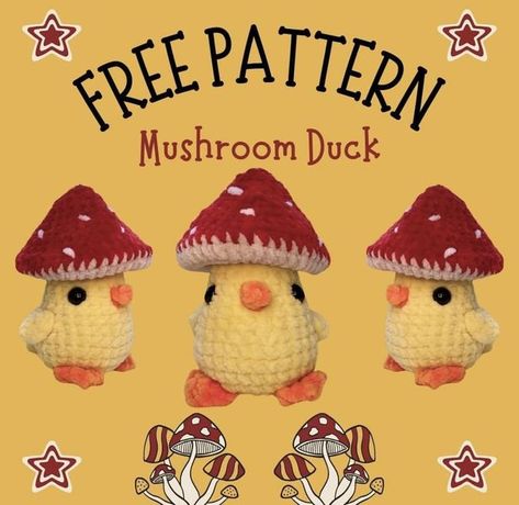 Vegan Japanese, Duck Pattern, Plushie Patterns, The Mushroom, Free Crochet Patterns, Crochet Toys Patterns, Yarn Needle, Crochet For Beginners, Easy Peasy