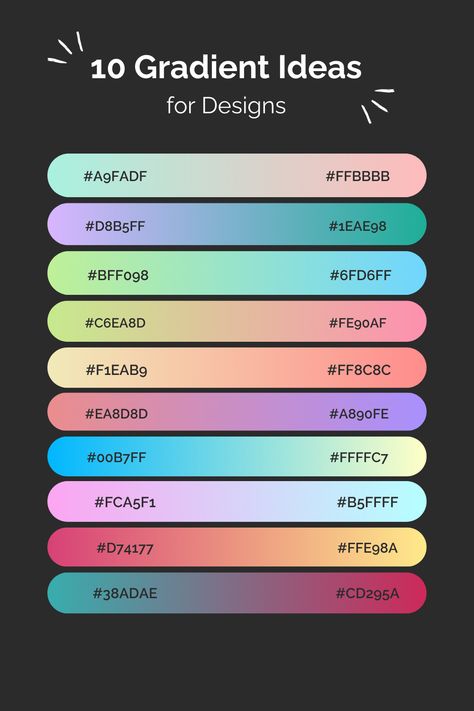 We love gradients, don't you?😍 Like & Save #colorideas #gradients #gradientdesigns #designideas #graphicdesigns #graphicdesigner #webdevelopment #webdesign #colors Gradient Hex Code, Gradient Color Palette, Rgb Color Codes, Hex Codes, Hex Color Codes, Rgb Color, Cmyk Color, Color Code, Gradient Color