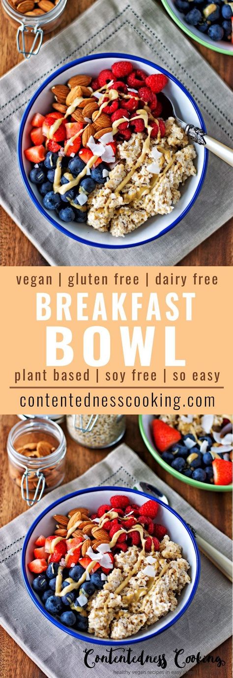 Breakfast Bowl [vegan, gluten free] - Contentedness Cooking Vegan Breakfast Bowl, Breakfast Bowl Vegan, Dairy Free Breakfasts, Quinoa Breakfast, Pasti Sani, Tofu Scramble, Breakfast Bowl, Gluten Free Oats, Easy Healthy Breakfast