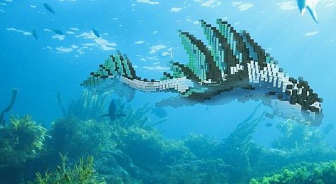 [Creatures from the Water Temple -1 - ] Fish-Aragat + Download Schematic Minecraft Project Minecraft Water Temple, Mega Building, Minecraft Underwater, Minecraft Kingdom, Minecraft Statues, Water Temple, Minecraft Structures, Minecraft Castle, Minecraft Medieval