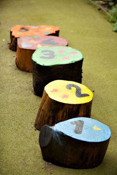 Daycare Outdoor Play Area Natural Playgrounds, Painted Logs, Eyfs Outdoor Area, Backyard Play Spaces, Playground Accessories, Outdoor Kids Play Area, Preschool Playground, Preschool Garden, Outdoor Learning Spaces