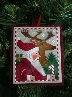 Santa Cross Stitch, Cross Stitch Tutorial, Xmas Cross Stitch, Just Cross Stitch, Winter Cross Stitch, Cross Stitch Christmas Ornaments, Cross Stitch Finishing, Ornament Tutorial, Stitch Christmas