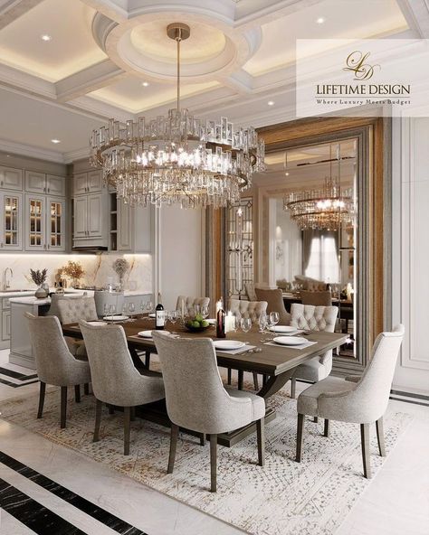 Contemporary Traditional Dining Room, Luxury Dinning Room Decor, Classic Dinning Rooms, Luxury Dining Room Decor Modern Classy, Elegant Dining Room Modern, Dining Room Decor Modern Classy, Transitional Dining Rooms, Dining Room Design Classic, Modern Transitional Dining Room