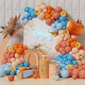 Pumpkin Balloon Garland, Baby Shower Little Pumpkin, Pumpkin Theme Baby Shower, Pumpkin Gender Reveal, Pumpkin First Birthday, Gender Reveal Balloons, Pumpkin Birthday, Blue Pumpkins, Pumpkin Party