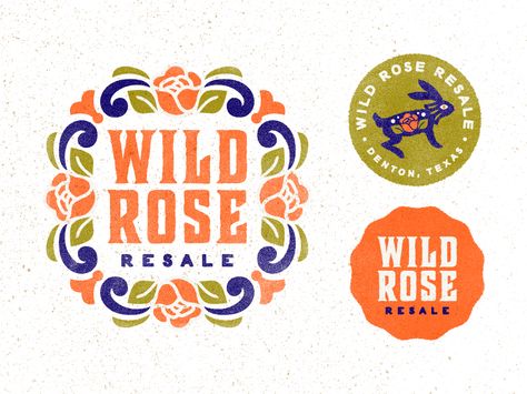 Wild Rose Resale Branding bold rose rabbit mark logo branding typography folk art western identity Illustrator Hacks, Pattern Symbols, Team Branding, Graphic Design Portfolio Inspiration, Rose Logo, Badge Icon, 2022 Art, Rose Brand, Branding Inspo