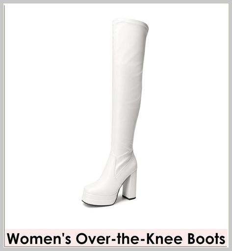 DREAM PAIRS Women's Platform Over The Knee Thigh High Boots Chunky High Heels Square Toe Long Fall Y2K Gogo Boots Thigh High Boots Chunky, White Platform Boots, Women's Over The Knee Boots, Boots Chunky, Gogo Boots, Chunky High Heels, White Boots, Long Boots, Designer Heels