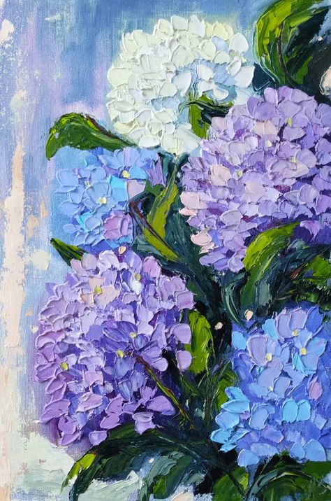 Hydrangea Painting Flower Original Artwork Impasto Oil - Etsy Blue Hydrangea Painting, Large Flower Wall Art, Dark Blue Hydrangea, Hydrangeas Art, Hydrangea Painting, Acrylic Painting Flowers, Painting Frame, Painting Flower, Abstract Flower Painting