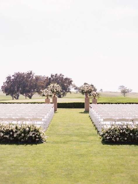 Wedding Ceremony Chairs, Romantic Spring Wedding, Ballroom Reception, Ceremony Chairs, Golf Course Wedding, Torrey Pines, Ceremony Seating, Wedding Inside, White Florals