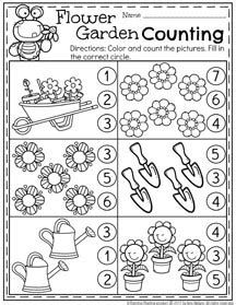 Preschool Worksheets | Printable Preschool Worksheets Spring Worksheets Preschool, Preschool Counting Worksheets, Spring Worksheet, Preschool Garden, Preschool Counting, Counting Worksheets, Hidden Agenda, Free Preschool Worksheets, Prek Math