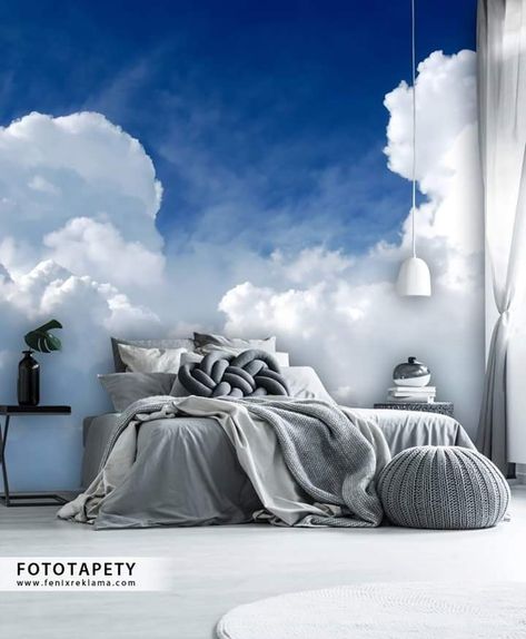 Cloud Wallpaper Mural, Cloud Theme Bedroom, Heaven Design, Cloud Bedroom, House Bedroom Ideas, Bedroom Murals, Vintage Room Decor, Bedroom Wall Paint, Bohemian Bedroom Decor