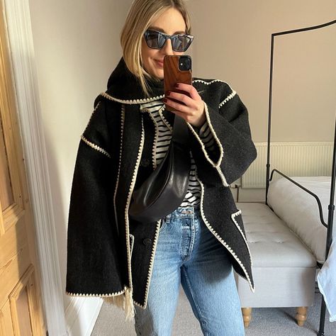 Toteme Scarf, Scarf Coat, Victoria Beckham Outfits, Scarf Jacket, Jeans And Converse, Coat Trends, Wool Blend Jacket, Skirt Co Ord, Winter Trends