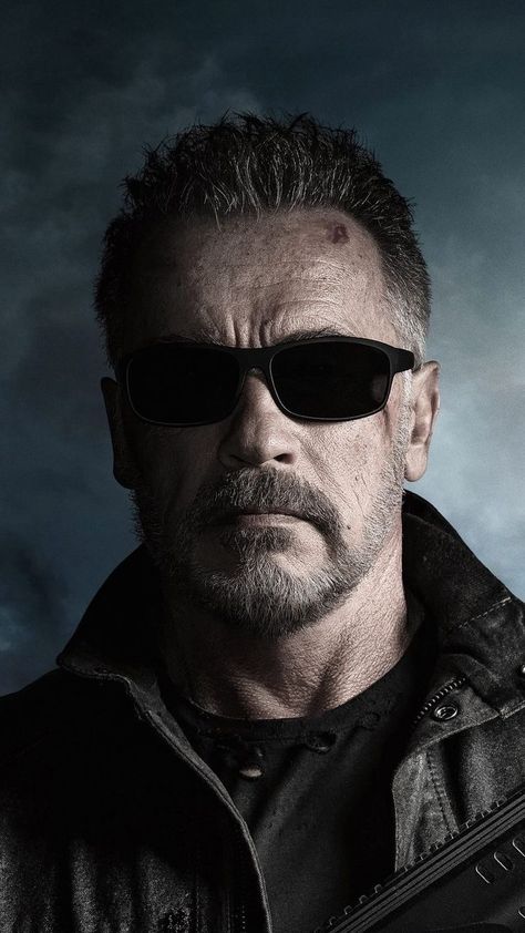 Terminator Dark Fate, Terminator Movies, The Terminator, Wearing Sunglasses, Heroes And Villains, Arnold Schwarzenegger, Terminator, Wallpaper Iphone, Science Fiction