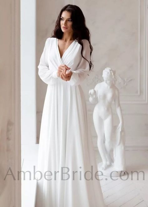 Long Sleeve Wedding Dress Simple Wedding Dress A-line - Etsy Sleeve Wedding Dress Simple, Long Sleeve Wedding Dress Simple, Wedding Dress Simple, Wedding Dress A Line, Handmade Wedding Dresses, Long Sleeve Wedding Dress, Simple Wedding Dress, Chiffon Wedding Dress, Wedding Dress Chiffon