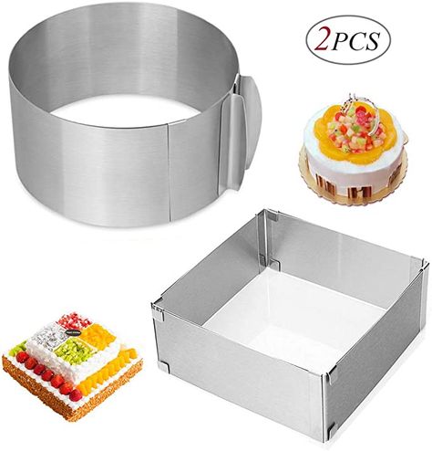 Amazon.com: HMIN Adjustable Cake Mold Mousse Ring, Heavy Duty 6-12 Inch Round Cake Ring Mold and 6.1-11 Inch Square Cake Mold Cake Ring Set of 2 (Round&Square): Home & Kitchen Cake Rings, Ring Mold, Gourmet Food Plating, Baking Equipment, Mousse Dessert, Square Cake, Dessert Party, Round Cake, Mousse Cake