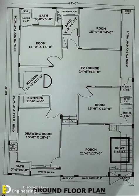 Top 50 Amazing House Plan Ideas - Engineering Discoveries 40x60 House Plans, Town House Plans, House Plan Ideas, Drawing House Plans, A House Plan, 30x40 House Plans, Small Modern House Plans, 2bhk House Plan, Bungalow Floor Plans