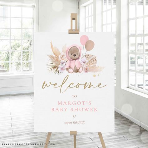 Editable Boho Teddy Bear Baby Shower Welcome Sign Bohemian - Etsy Laser Tag Invitations, Teddy Bear Baby Shower Theme, Laser Tag Birthday, Bear Baby Shower Theme, Baby Shower Boho, Teddy Bear Theme, Jungle Birthday Party, Blue Teddy Bear, We Can Bearly Wait