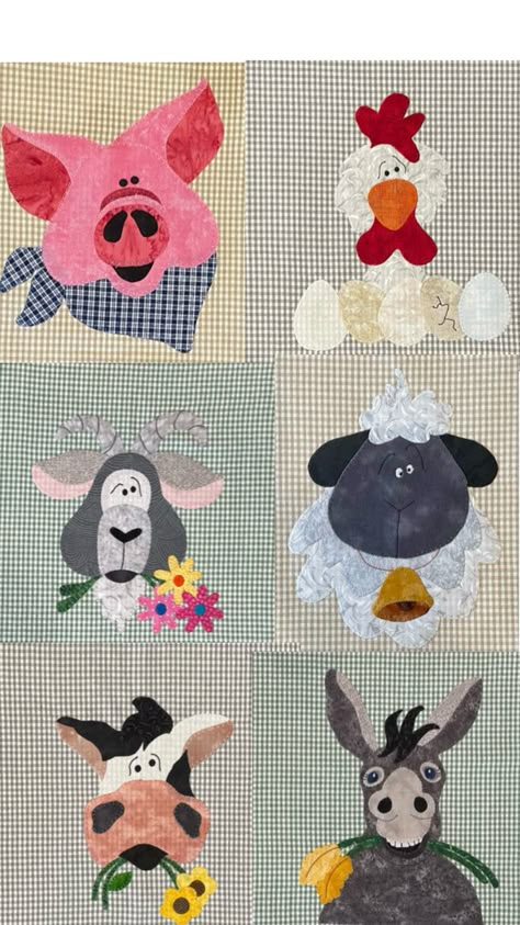 Learned a new technique using my Brother Scan ‘n Cut, Embrillance software, my Brother Luminaire XP3 sewing machine.  These are my first projects using the new technique.  I’m in L❤️VE!  I actually created the donkey from scratch.  All soon to be placemats!!!  Welcome to my Funny Farm! Pig Quilt Block, Farm Animal Quilt Blocks Free Pattern, Farm Animal Quilt Patterns Free, Applique Cow Pattern, Farm Animal Quilt Blocks Applique Patterns, Pig Quilt, Farm Quilt Patterns, Baby Farm Animal Fabric Panels, Farm Animal Quilt