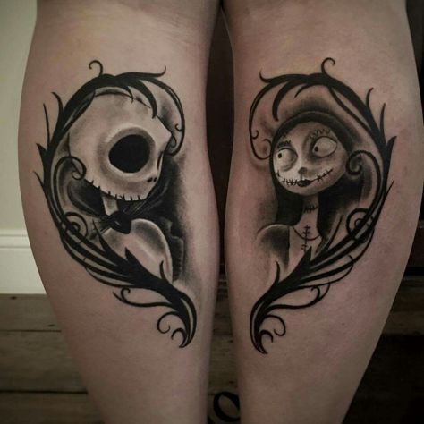 Matching Tattoos For Married Couples, Tattoos For Siblings, Skull Couple Tattoo, Married Couple Tattoos, Matching Tattoos For Siblings, Jack Skellington Tattoo, Him And Her Tattoos, Partner Tattoos, Thumb Tattoos