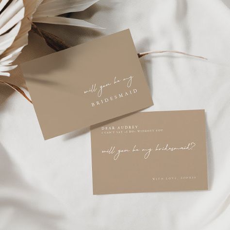 Pale Taupe Will You Be My Bridesmaid Proposal Card for $2.42 - Bridesmaid Cards Bridesman Proposal, Matron Of Honor Proposal, Maid Of Honor Proposal Card, Modern Classic Wedding, Modern Classic Wedding Invitations, Modern Bridesmaid, Bridesmaid Proposal Card, Asking Bridesmaids, Bridesmaid Invitation