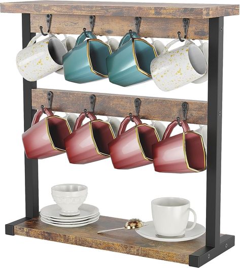 https://amzn.to/3sYssJR Mug Storage, Shelf Vintage, Coffee Mug Holder, Coffee Cup Holder, Mug Tree, Bar Storage, Home Coffee Bar, Mug Holder, Shelving Racks