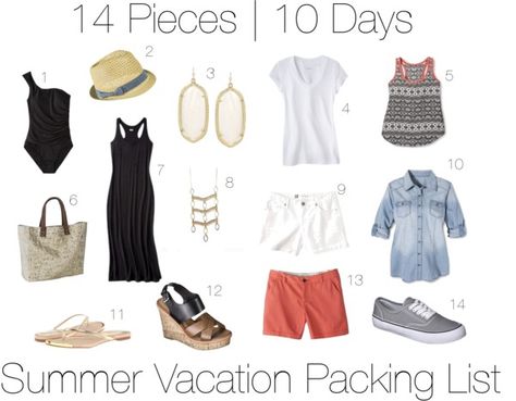 Fourteen piece, ten day summer vacation packing list with ten outfits and printable packing list!  http://getyourprettyon.com/ten-day-summer-vacation-packing-list/ Summer Vacation Packing List, Spring Break Packing List, Spring Break Packing, Summer Vacation Packing, Mexico Vacation Outfits, Summer Vacation Style, Vacation Packing List, Summer Packing, Packing List For Vacation