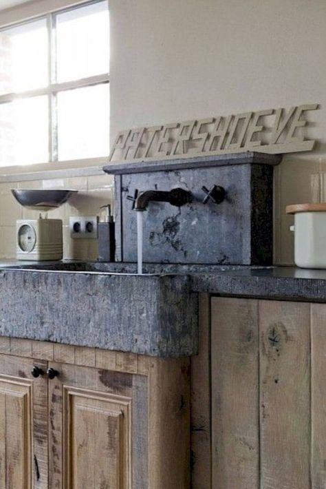 Farmhouse Kitchen Sink Decor, Kitchen Sink Decor Ideas, Kitchen Sink Decor, Farmhouse Sink Faucet, Stone Sinks, Sink Decor, Farmhouse Kitchen Sink, Decor Ikea, Stone Sink