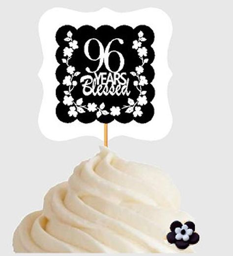 96th Birthday Anniversary Blessed Years Cupcake Decoraton Topper Picks -12pk Anniversary Cupcakes, 98th Birthday, 78 Birthday, 72 Birthday, 92nd Birthday, 77th Birthday, 62nd Birthday, Birthday Party Images, 64th Birthday