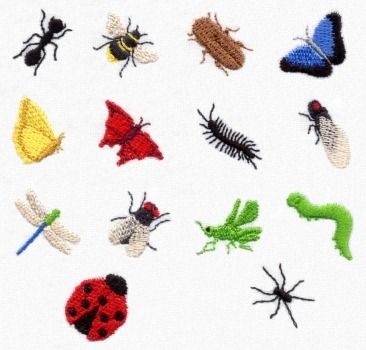 Centipede Embroidery, Ant Embroidery, Fly Embroidery, Ladybug Embroidery, Bug Embroidery Designs, Monkey Embroidery, Bug Embroidery, Insect Embroidery, Bugs Embroidery