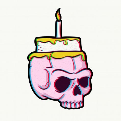 Skull Birthday Cake, Pile Of Skulls, Skull Birthday, Anaglyph 3d, Skull Cake, Cake Stock, Cake Drawing, Heart Vector, Theme Tattoo