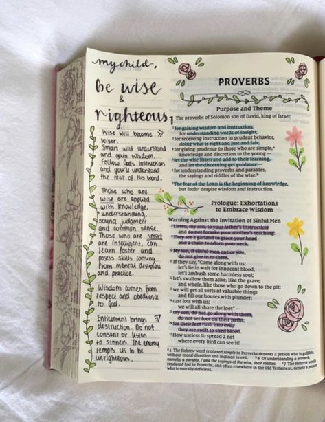 Bible Study Goals, Bible And Flowers Aesthetic, Bible Reading Order, Interleaved Bible Journaling, Bible Journaling Books Of The Bible, Bible Annotations Aesthetic, Prayer Journal Aesthetic, Bible Study Aesthetic Notes, Bible Organization Ideas