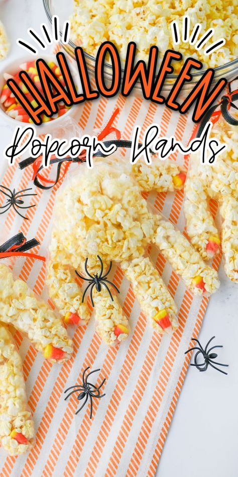 Halloween Popcorn Hands are a fun and spooky treat perfect for any Halloween celebration! Made with popcorn, candy corn, and a clear glove, these creepy snacks look like bony hands filled with tasty surprises. They're easy to make and a great addition to any Halloween party or trick-or-treat bag Halloween Popcorn Glove Hands, Popcorn Hands, Halloween Popcorn Hands, Popcorn Hands For Halloween, Class Snacks, Starbucks Egg Bites, Halloween Popcorn, Classroom Halloween Party, Popcorn Treats