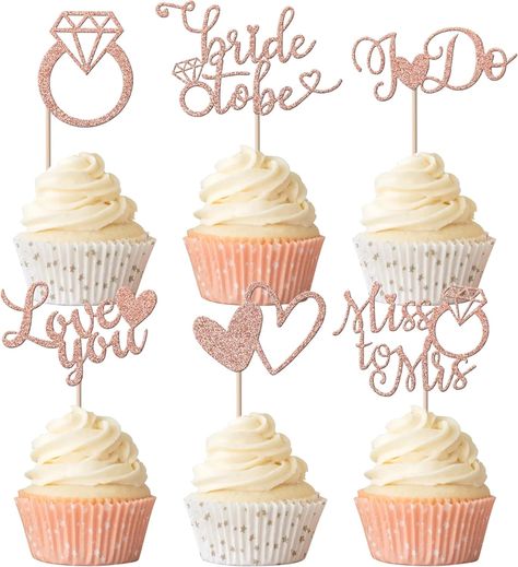 Amazon.com: Rsstarxi 24 Pack Bride to Be Cupcake Toppers Glitter I Do Love You Heart Ring Miss To Mrs Cupcake Picks Bridal Shower Cake Decorations for Wedding Engagement Bachelorette Supplies Rose Gold : Grocery & Gourmet Food Decorations For Wedding, Glitter Bridal Shower, Miss To Mrs, I Do Love You, Bridal Shower Cake, Cupcake Picks, Shower Cake, Bride To Be, Do Love