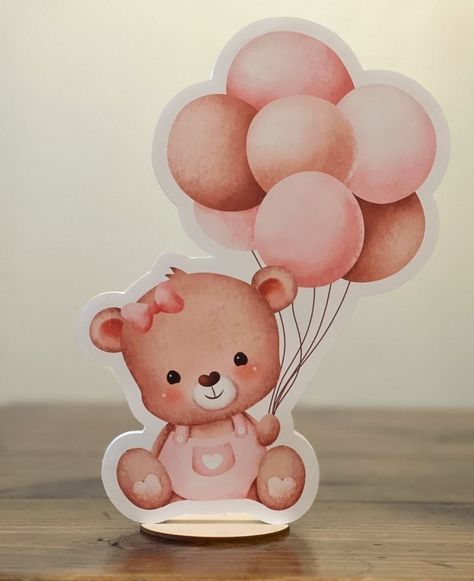 Pink And Brown Centerpieces, We Can Bearly Wait Pink, Teddy Bear With Balloons, Foam Table, Table Top Decorations, Bear With Balloons, Easter Canvas, Idee Babyshower, Decor Centerpieces