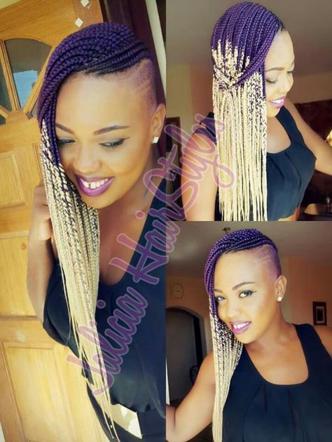 Ombre box braids, shaved sides Box Braids Shaved Sides, Cornrow Updo, Red Box Braids, Braided Mohawk, Lemonade Braids Hairstyles, Side Braids, Braids With Shaved Sides, Shaved Side, Braids Cornrows