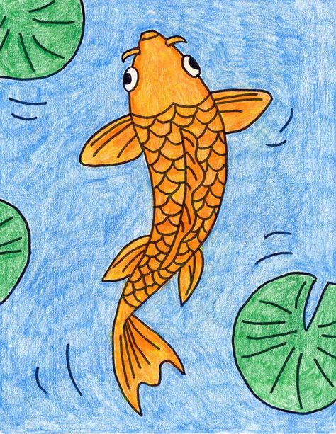 Easy How to Paint a Koi Fish Tutorial and Koi Fish Coloring Page Fish Watercolor Painting Easy, Koi Fish Tutorial, Fish Drawing For Kids, Teenage Drawings, Basic Drawing For Kids, 2023 Watercolor, Drawing Pictures For Kids, Watercolor Lesson, Reverse Coloring