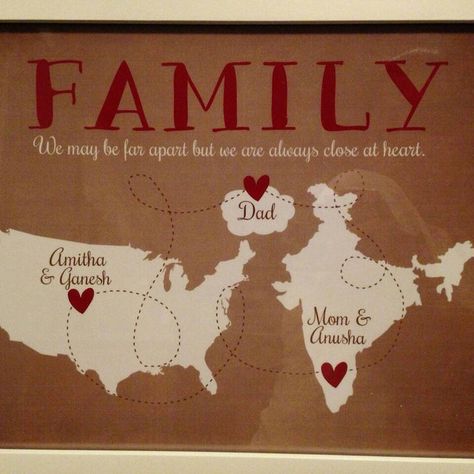 Long Distance Family. USA to India Maps. WanderingFables on Etsy Long Distance Family, India Map, Long Distance, Cricut Projects, Cricut, Map, India, Handmade Gift, Handmade Gifts