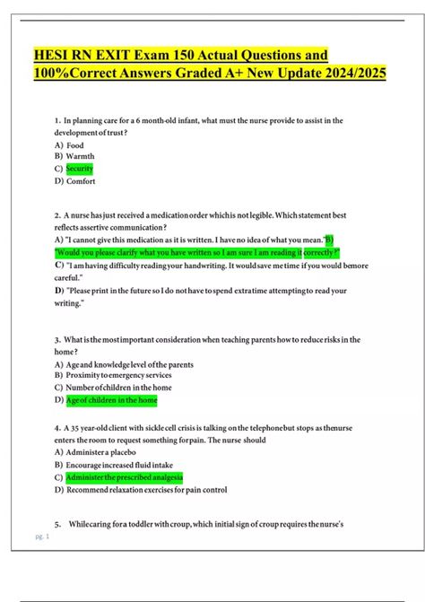 HESI RN EXIT Exam 150 Actual Questions and 100%Correct Answers Graded A+ New Update 2024/2025 Exam Study, Study Guides, Nclex, News Update, Study Guide, Nursing, Quick Saves