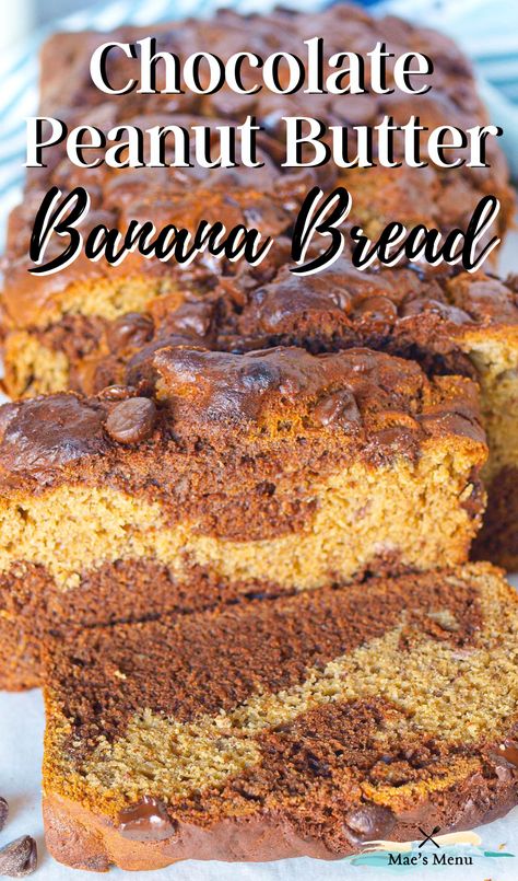 introducing your new favorite bread recipe: chocolate peanut butter banana bread! This healthy quick bread recipe is lower in sugar and saturated fat, but still super tender and delicious. Try it today! Healthier Banana Bread, Peanut Butter Banana Bread Recipe, Peanut Butter Chocolate Banana, Chocolate Peanut Butter Banana Bread, Marbled Chocolate, Weekend Baking, Banana Bread Bars, Butter Banana Bread, Delicious Banana Bread Recipe