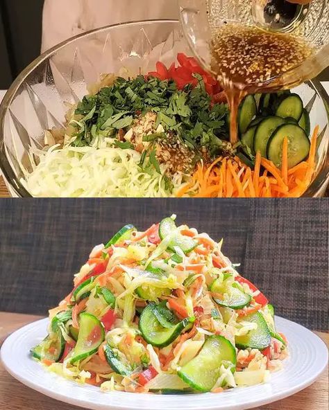 Cabbage Cucumber Salad Recipes, Crispy Cabbage Salad, Salad Recipes With Cabbage, Cucumber And Cabbage Salad, Cucumber Cabbage Salad, Low Carb Cucumber Salad, Low Calorie Salads, Cabbage And Cucumber Salad, Creamy Salads