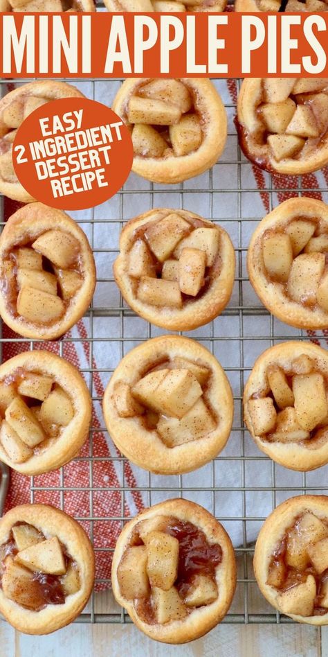 baked mini apple pies on wire rack Mini Apple Pies Easy, Apple Pie Filling Desserts, Small Apple Pies, Crescent Roll Apple Pie, Pie Filling Desserts, Individual Apple Pies, Mini Muffin Tin Recipes, Mini Apple Pie Recipe, Apple Pie Muffins