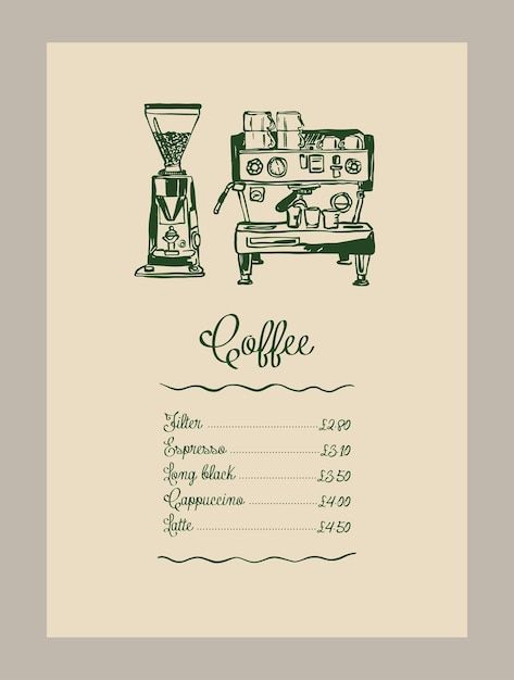 Vector elegant coffee menu template with... | Premium Vector #Freepik #vector Coffee House Menu Ideas, Cafe Menu Illustration, Menu Ideas Cafe, Coffee Menu Aesthetic, Menu Illustration Design, Cafe Menu Aesthetic, Coffee Menu Design Ideas, Coffee Menu Ideas, Menu Coffee Design