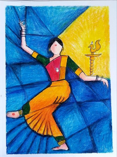 Indian Traditional Values Drawing, Easy Composition Painting, Creative Composition Painting Ideas, Bharatanatyam Drawing, Creative Composition Painting, Dance Paintings Easy, Composition Art Paintings, Symbolism Art, Art Conservation