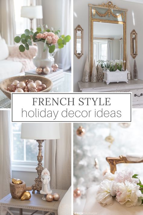 Parisian Christmas Decor, Modern French Farmhouse Decor, Modern French Country Decorating, French Country Mantle, French Christmas Tree, French Country Christmas Decor, French Christmas Decor, Luxury Christmas Decor, French Provincial Decor