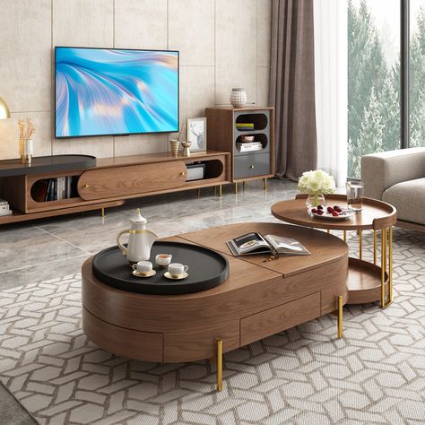 Sula Lift-Top Wood Coffee Table With Drawers and Metal Legs Brown Recliner Living Room, Coffee Table With Drawers, Small Apartment Living Room, Coffee Table Set, Walnut Coffee Table, Small Apartment Living, Solid Wood Coffee Table, Wood Coffee Table, Side Table Wood