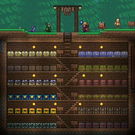 Terraria Aether House, Terraria Workshop, Terraria Plant Farm, Terraria Room Ideas, Terraria Cottage, Terraria Boss Arena, Terraria Storage Room Ideas, Terraria Underground Base, Terraria Chest Room