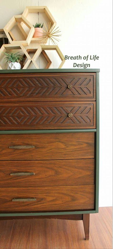 Mid-century Modern Dresser painted in Woodland by Country Chic Dresser Mid Century, Diy Modern Furniture, Mid Century Dresser, Mid Century Modern Dresser, Diy Furniture Bedroom, Red Home Decor, Diy Dresser, Diy Furniture Renovation, Furniture Rehab