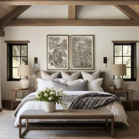 Art Above Master Bed Ideas, Art Work Above King Bed, Master Bed Above Bed Decor, Decorate Wall Opposite Bed, Large Frame Above Bed, Two Photos Above Bed, Modern Farmhouse Bedroom Decor Wall Art, Artwork Above Master Bed, Large Picture Over Bed