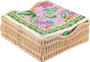 Lilly Pulitzer 40 Cocktail Napkins with Raffia Napkin Holder, Pink Disposable Paper Napkins, Reusable Napkin Holder for Table, Via Amore Spritzer Tropical Bridal Showers, Kitchen Utensils Gadgets, Napkin Holder, Cocktail Napkins, Paper Napkins, Pharmacy Gifts, Kitchen Utensils, Kitchen Gadgets, Photo Storage