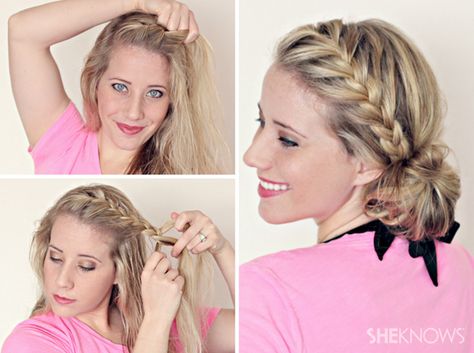 French Braided Low Messy Bun Side Bun, Fast Hairstyles, Braided Hairstyles Tutorials, Summer Hair, Hair Envy, Love Hair, Wet Hair, Hair Today, Hair Dos