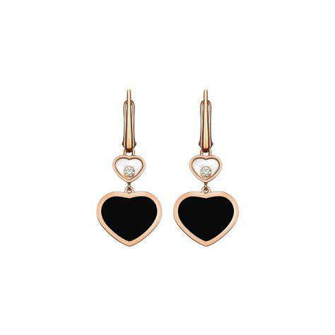 Chopard Happy Hearts 18ct Rose Gold Diamond Onyx Earrings Chopard Happy Hearts, Chopard Earrings, Chopard Jewelry, Dancing Diamond, Elegant Jewellery, Free Movement, Onyx Earrings, Happy Heart, Jewellery Designs